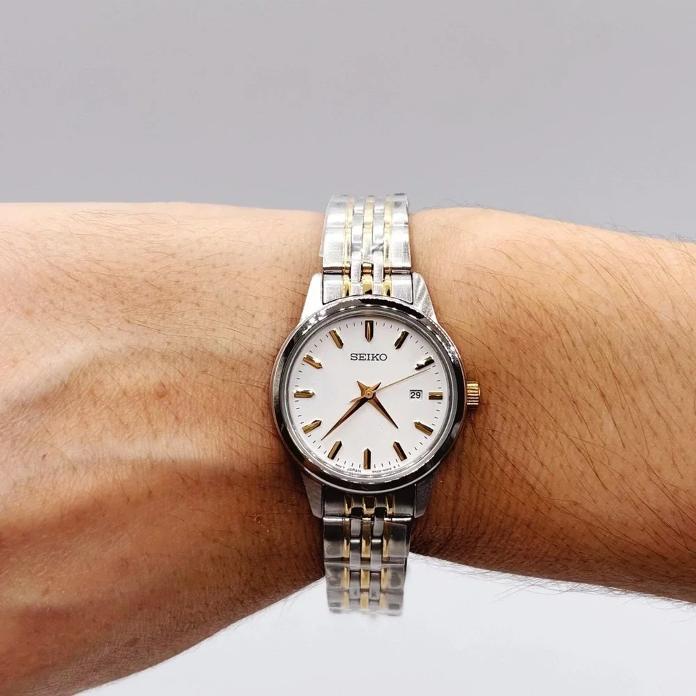 Seiko Ladies SUR834 Two Tone Silver Gold Watch White Dial New box Gift for her